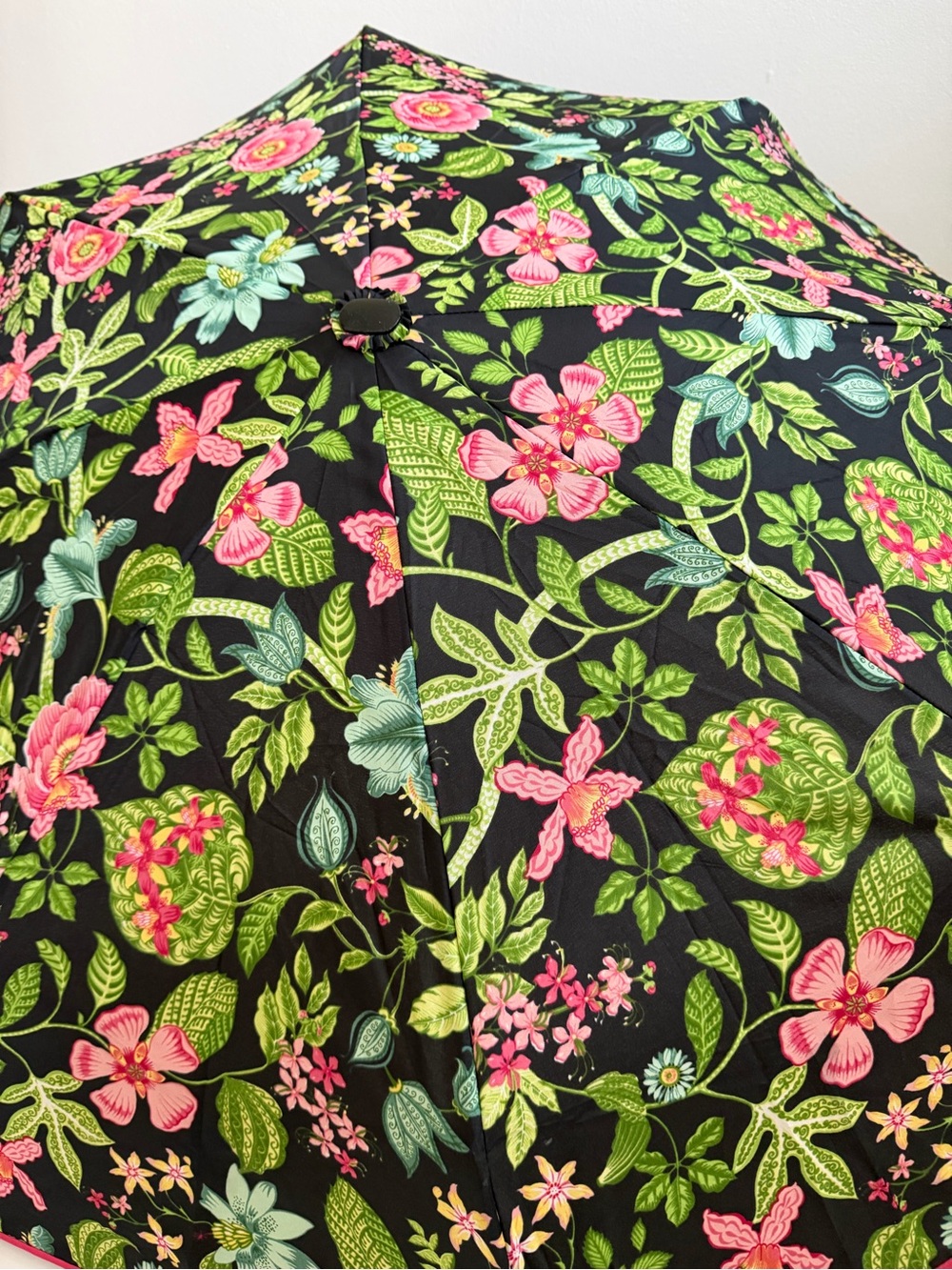 Vera Bradley Floral Compact Umbrella Black Pink Green Automatic - Picture 3 of 5